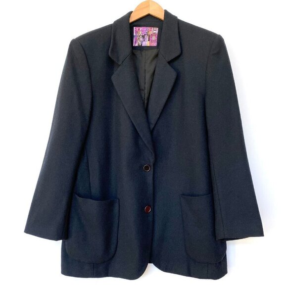 Womens Vintage Japanese Wool Blazer Size M Made In Japan Black Lined Oversized - Picture 2 of 12